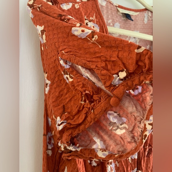 Universal Thread Button Down Short Sleeve Orange Floral Dress - Picture 5 of 7